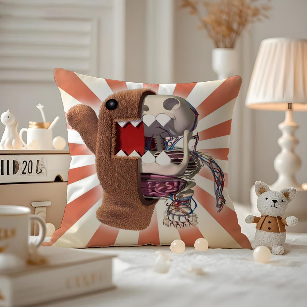 Cute Domo-kun Cushion Cover Anti-dustmite Pillowcase Invisible Zipper Silky Short Plush Sofa Cushion Cover