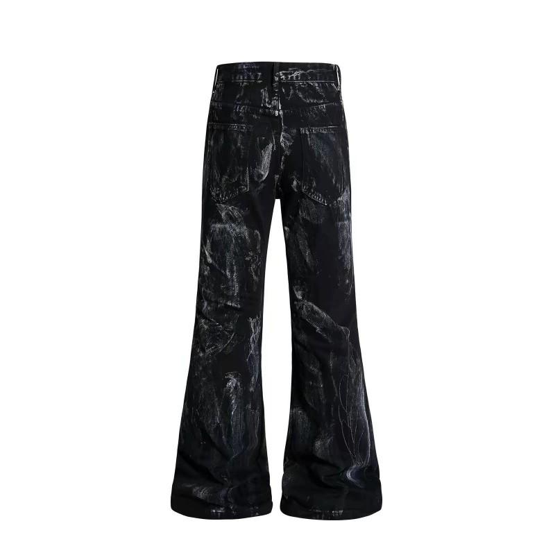Jeans in Denim Delavé Con Ali d'Angelo Ricamate Vestibilità Larga Svasati Dettaglio Borchie Streetwear Adolescenti