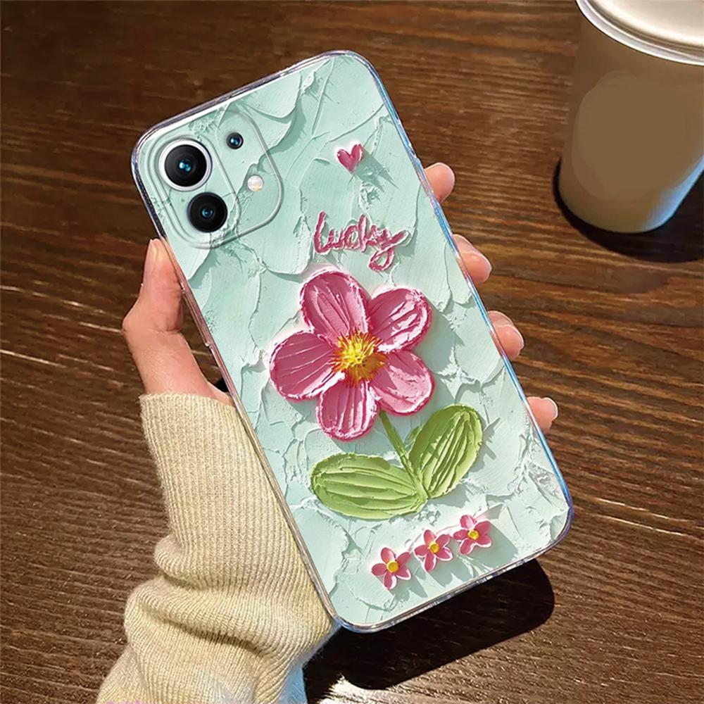 Rose Flower Phone Case Transparent Clear For Xiaomi 13T 14T 15T 11T 12T 10T 13 14 11 12 Lite Oil Painting Women Silicone Cover