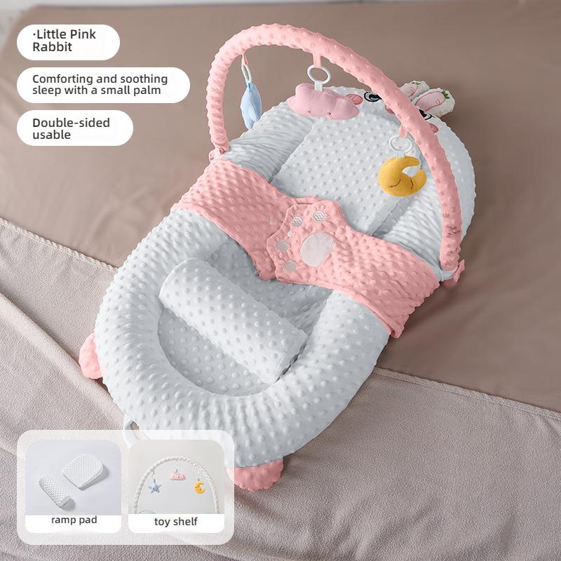 Newborns Soothing Crib with Slope Pad & Leg Rest and Toy Stand Rack for Comfort Nest Bed