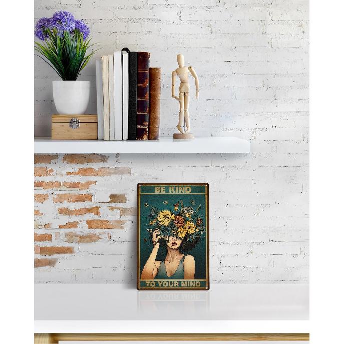 ALKB Vintage Metal Sign Be Kind to Your Mind Poster Gift for Women Office Bedroom Wall Decor 8x12 Inch
