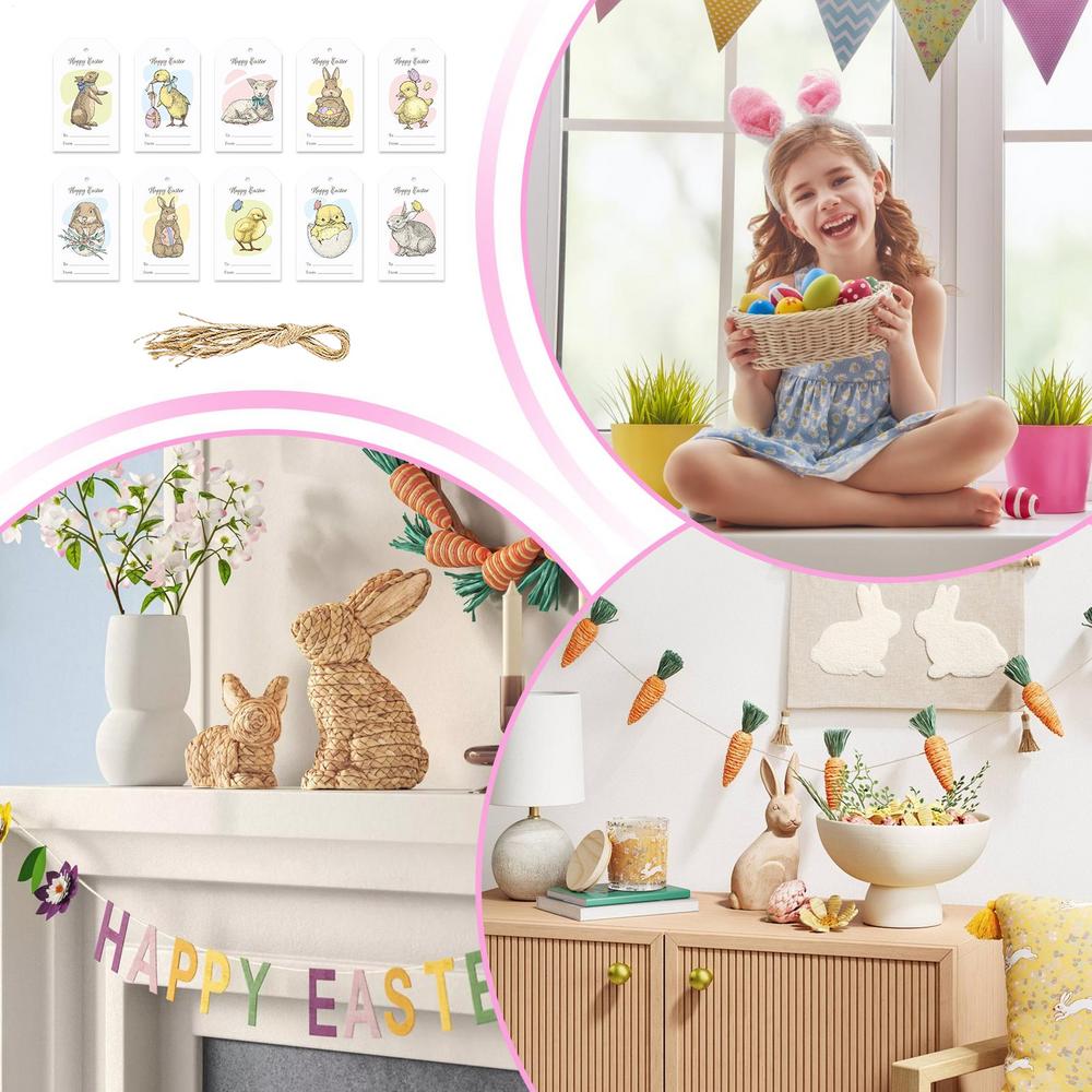 Happy Easter Banner 10 Pieces Easter Party Decorations Spring Banner Bunny Garland With Animal Theme Design Spring Party