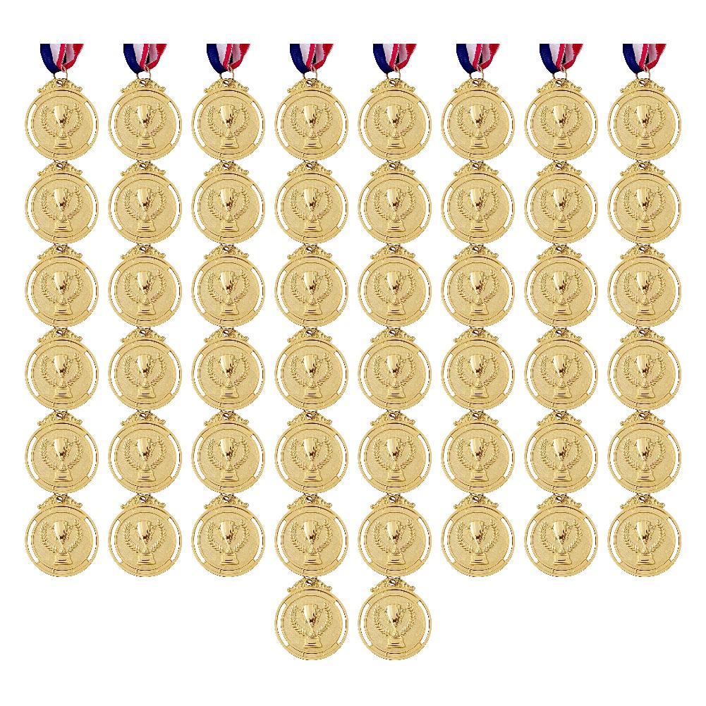 50-1PCS 2 Inches Gold Silver Bronze Award Medal with Neck Ribbon Gold Silver Bronze Prize Round for Competitions Party