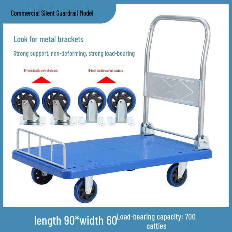 Folding Flatbed Hand Truck: Sturdy Four-Wheel Cart for Street Vending & Moving Goods