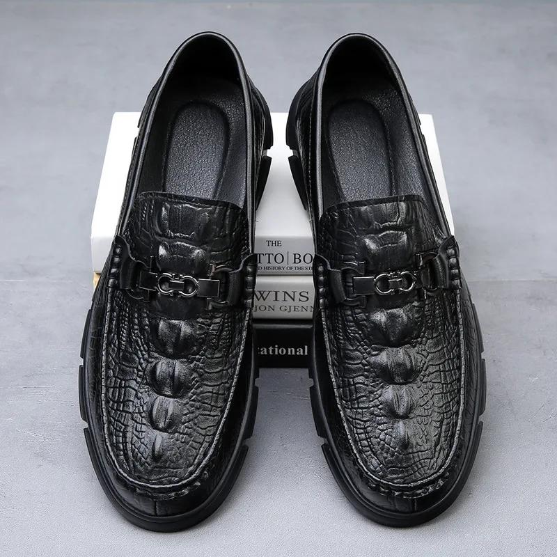 Fashion Genuine Leather Casual Loafers for Men Fashion New Designer Crocodile Print Spring Autumn Shoes Male Soft Sole Luxury Shoes Man