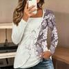 Tops for Women  Flower Print Long Sleeve Fake Two‑Piece Top Fall Casual Slim Pullover Women's Long Sleeve Top