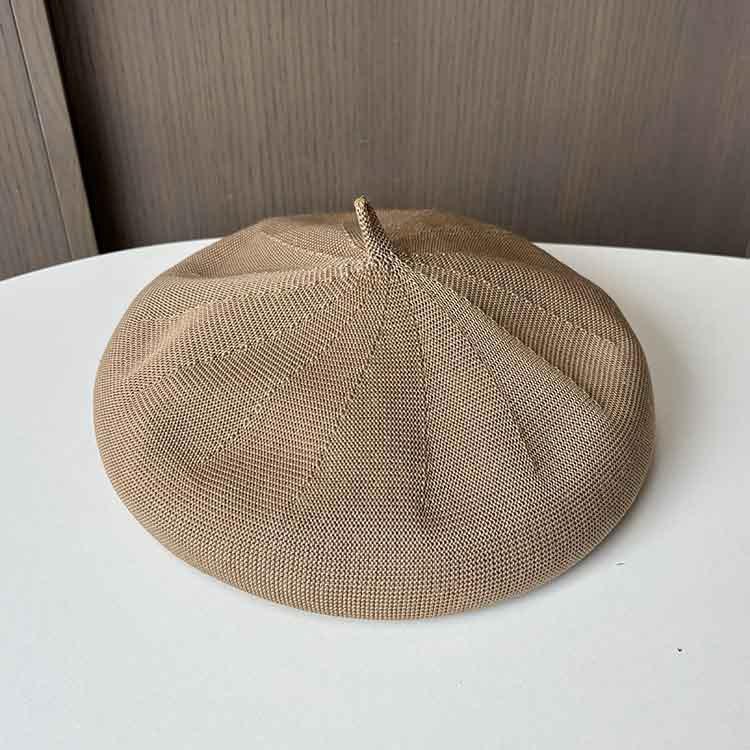Fashion Versatile Black Painter Hat Women's Knitted Ice Silk Breathable Solid Color Pumpkin Hat Thin Summer Beret