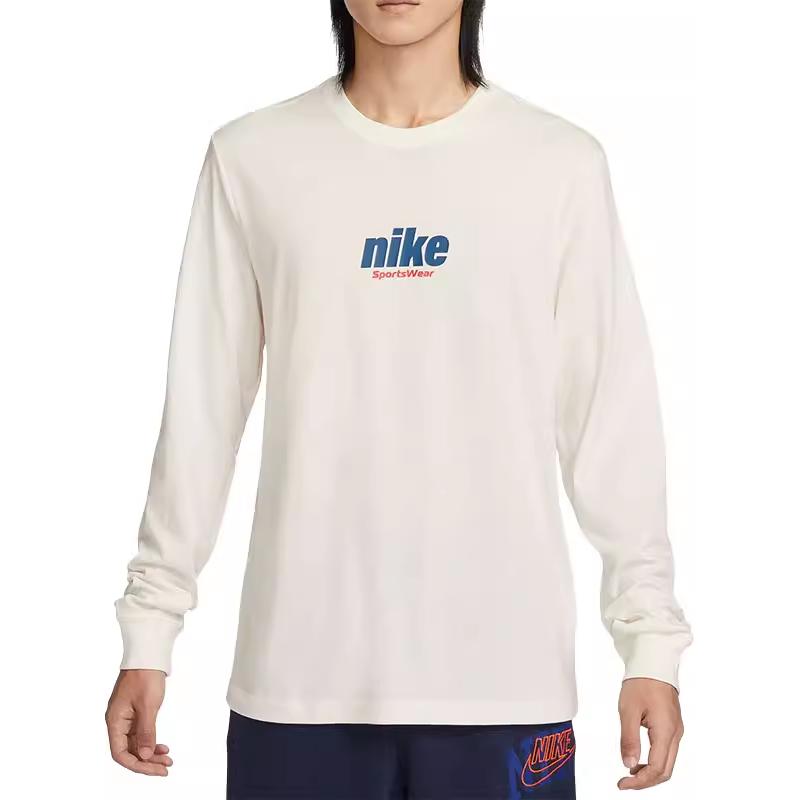 Nike Letter Print Long-Sleeve Pullover T-Shirt White HQ1569-133