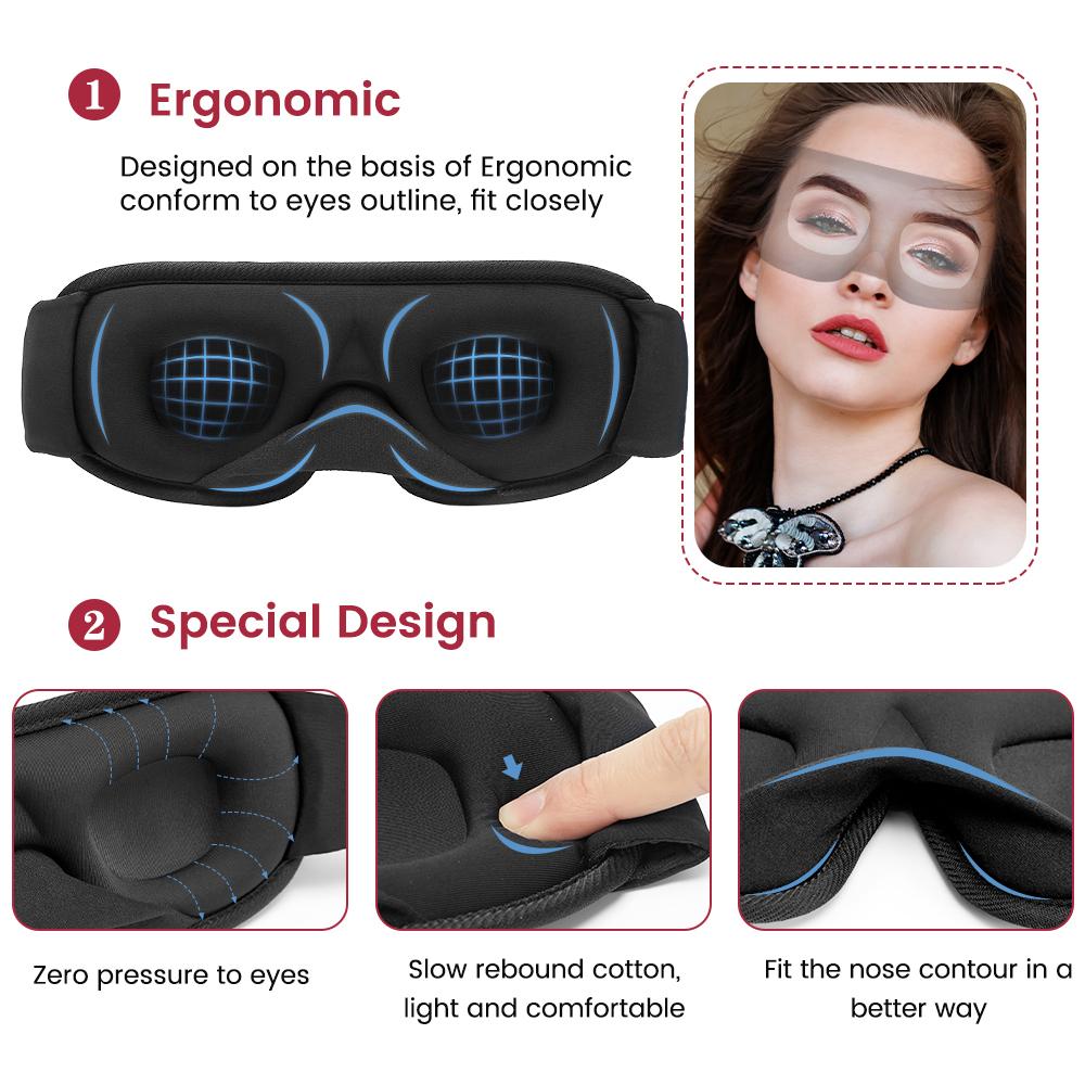 1 masque de sommeil 3D bloquant la lumière, masque de sommeil pour les yeux, masque de sommeil doux pour les yeux pour les voyages, masque de nuit respirant