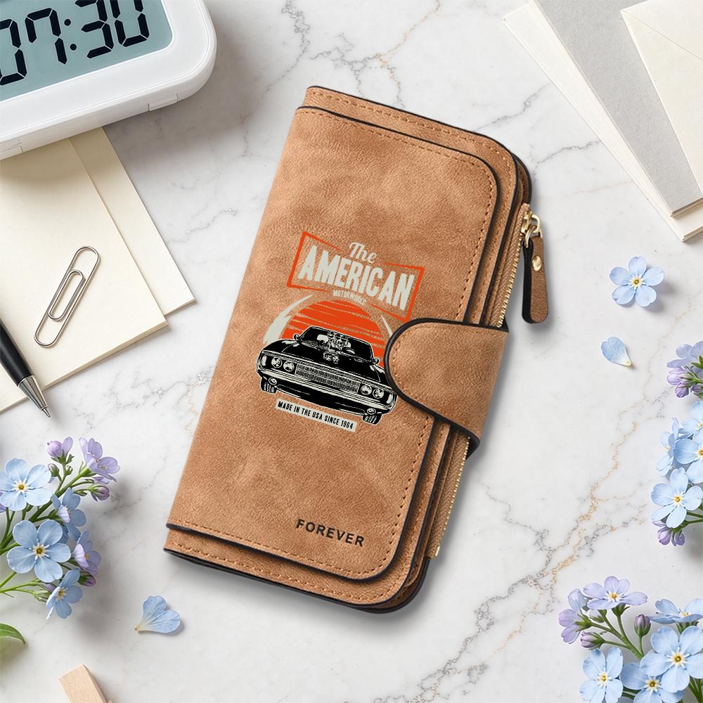 Vintage Car Printed Long Wallet Multi Slot Card Holder Fashion Casual Daily Use Purse