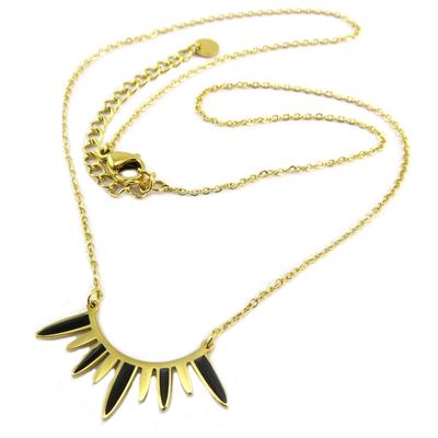 [P7901] - Black Gold 'Boho' Steel Designer Necklace - 28x10 Mm