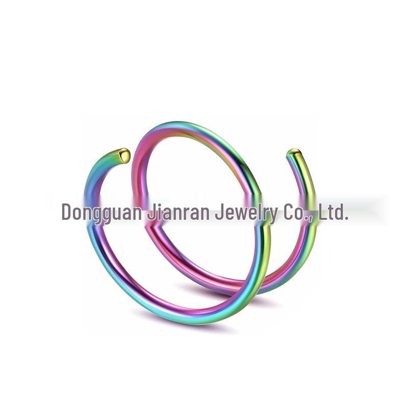 Double-Layer Stainless Steel Perforated Nose Ring - Spiral Spring Stud & Dual Hoop Piercing Jewelry