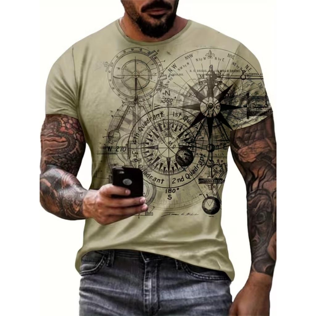 Neues Sommer-Herrenmode-T-Shirt Persönlichkeit Retro-Muster Bedrucktes Herren-T-Shirt Top