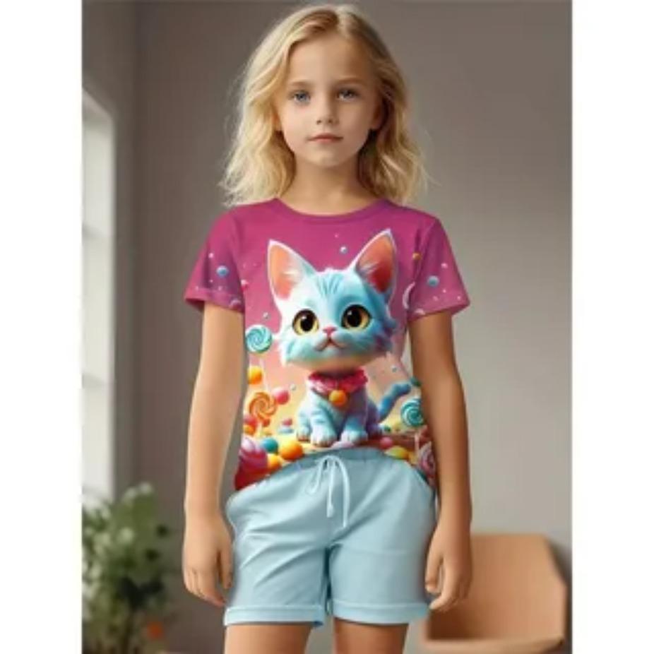 Kids T-shirts Cartoon Pattern Short Sleeve 3d Print T Shirt O Neck Tops Polyester Casual Sportwear Comfortable Tees