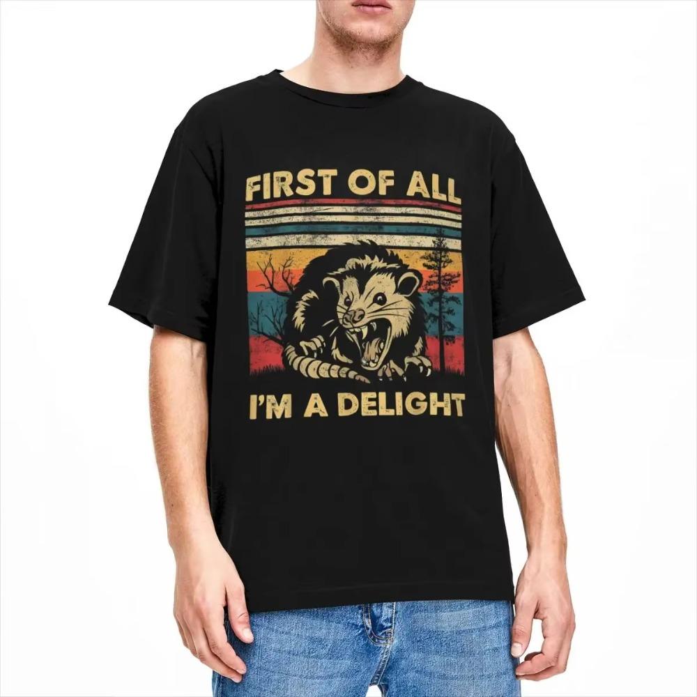 Summer First Of All I'm A Delight Sarcastic Angry Opossum T Shirts Apparel Possum Meme Cotton T-shirt Clothes Hipster Tee Shirt