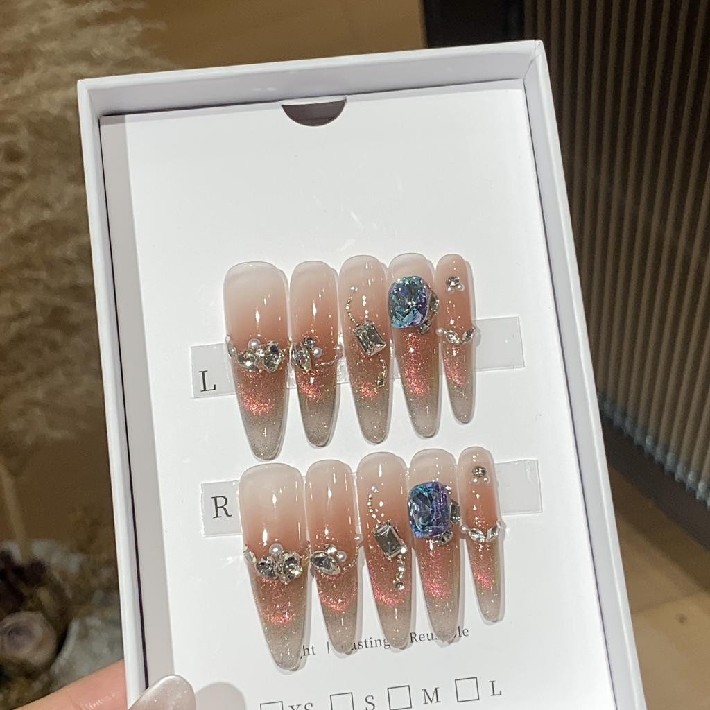 Ice-transparent Pink Aurora Cat's Eye Pearl Crushed Diamond Alloy Chain Blue Square Crushed Golden Rose