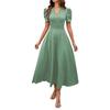 2026 Spring Summer Women's High Waist Solid Color Waist-Cinching Short Sleeve Dress