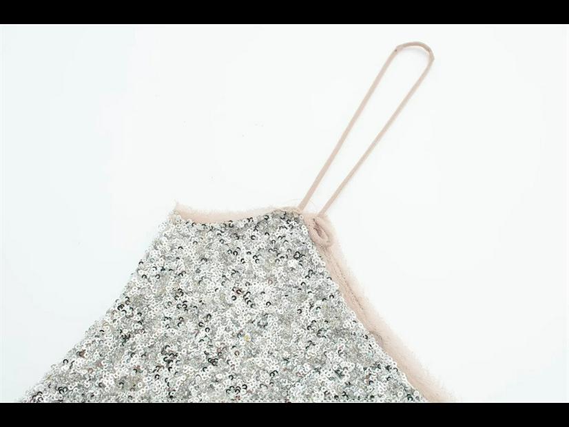 Elegant Sequin Suspender Dress with High Waist A-line Skirt