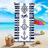 Large Microfiber Beach Towel, Nautical Anchor & Ship Wheel Print, Sand Free & Quick Dry, for Summer Beach Use