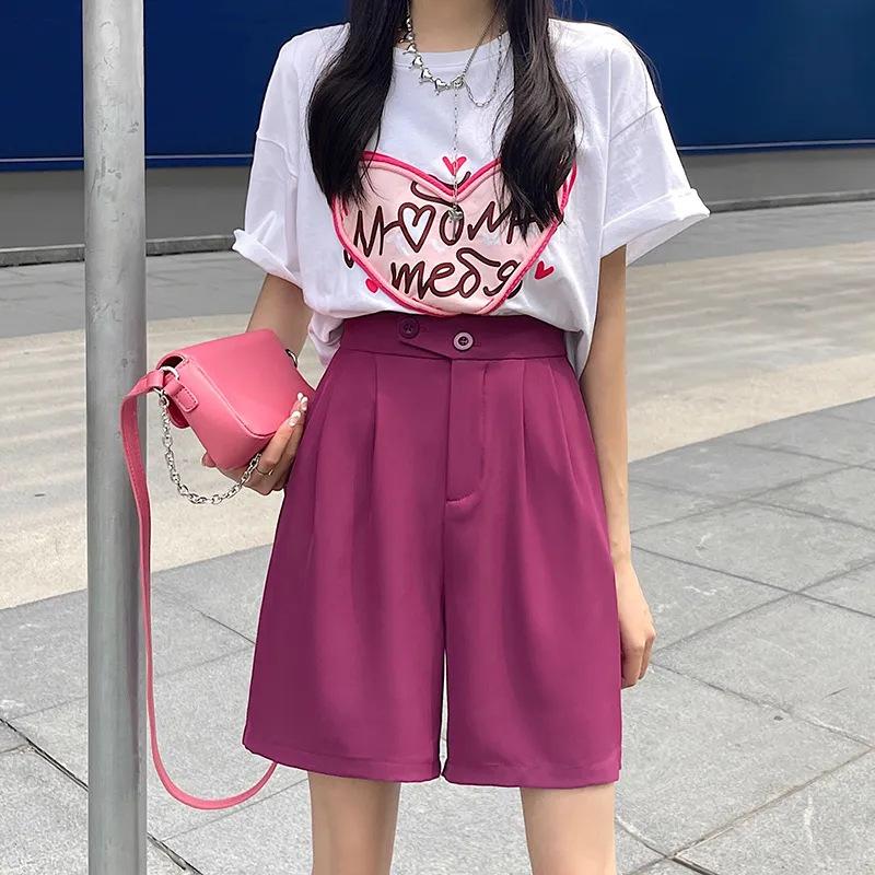 Black Suit Shorts for Women In Summer Thin High Waist Loose Slim Straight-leg Casual Mid-pants Wide-leg Five-point Pants