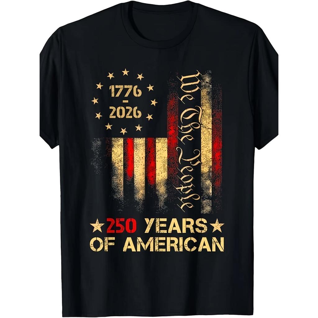 250 Jahre Amerikanische Unabhängigkeit 1776 2026 Grafik-T-Shirt Unisex Lässiges Baumwoll-T-Shirt Atmungsaktiv Kurzarm