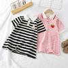 Children's Dress Girls' Summer Korean Edition Striped Strawberry Lapel Casual Dresses