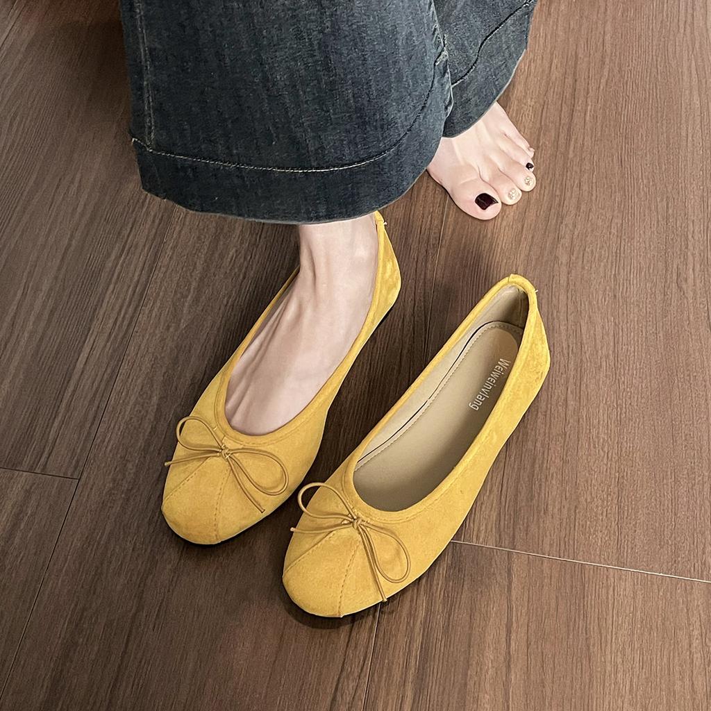 Round head ballet single shoes women's flat bow light mouth shoes