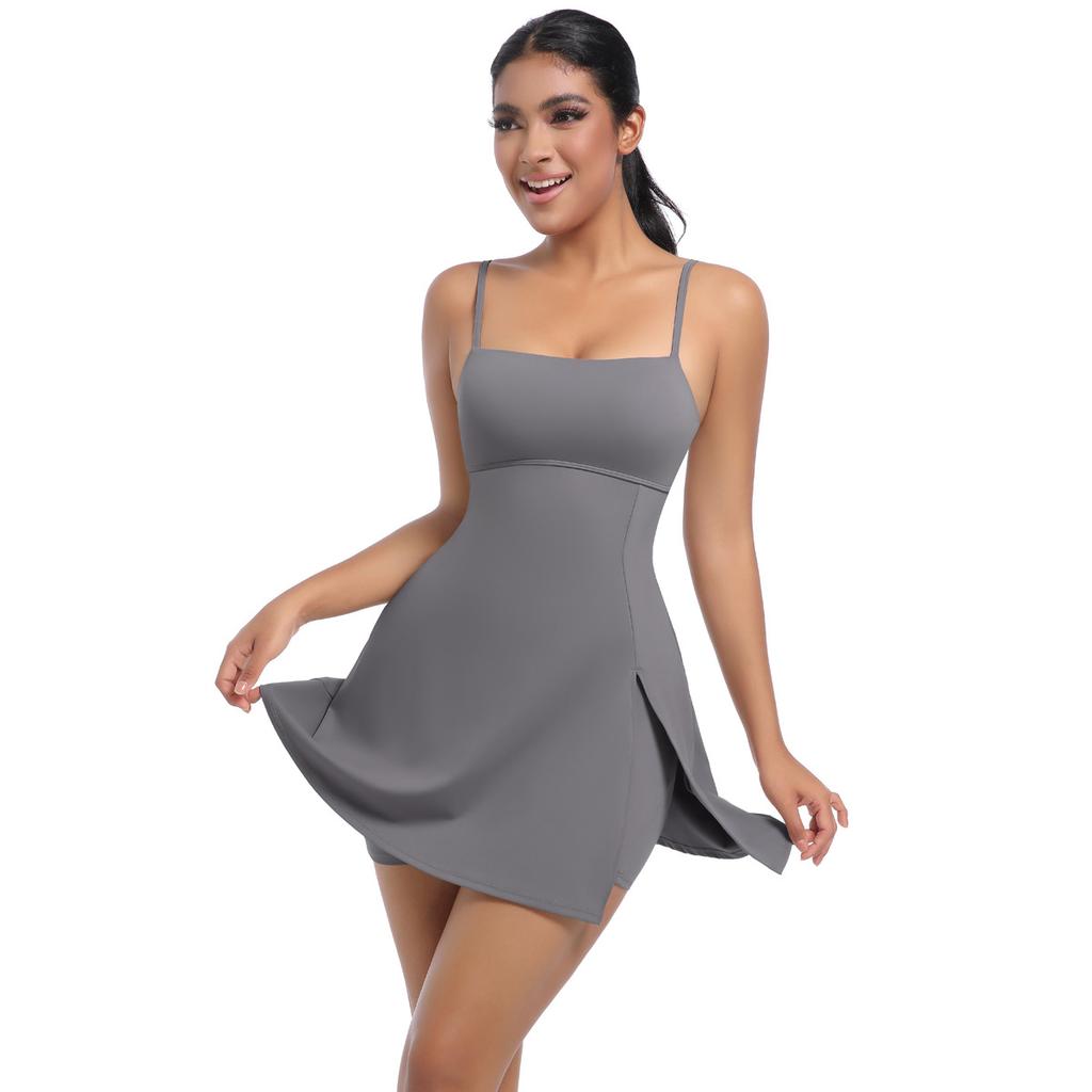 Anti Glare Base Sports Dress With Chest Cushion, Breathable Outdoor Golf Backless Camisole, Yoga Tennis Skirt For Women