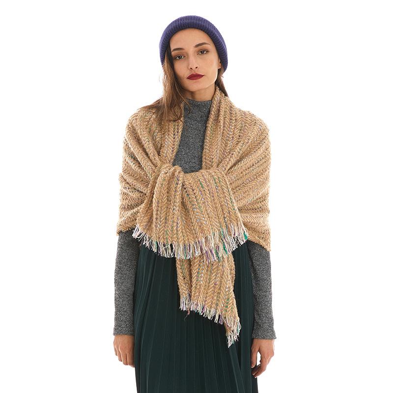 

Shawl autumn and winter herringbone pattern new circle yarn loose beard fringed scarf 185cm Темно-синій