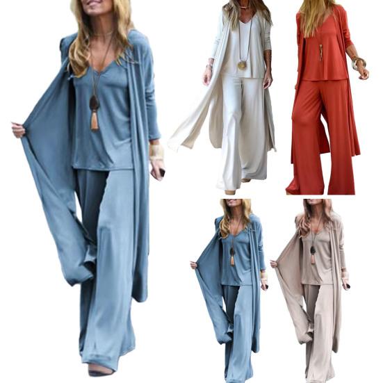 3-teiliges/Set Damen Unifarbene Lockere Passform Lässiges Outfit V-Ausschnitt Trägerweste Gerade