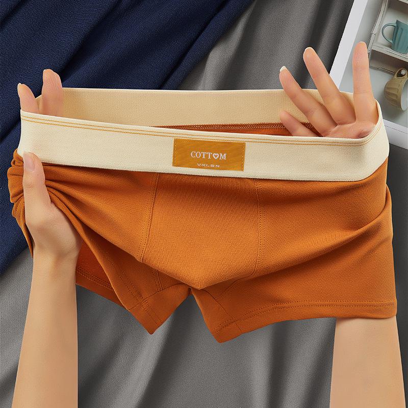 Men's Solid Color Cotton Boxer Briefs - Comfortable, Breathable, Mid-Waist Sports Shorts