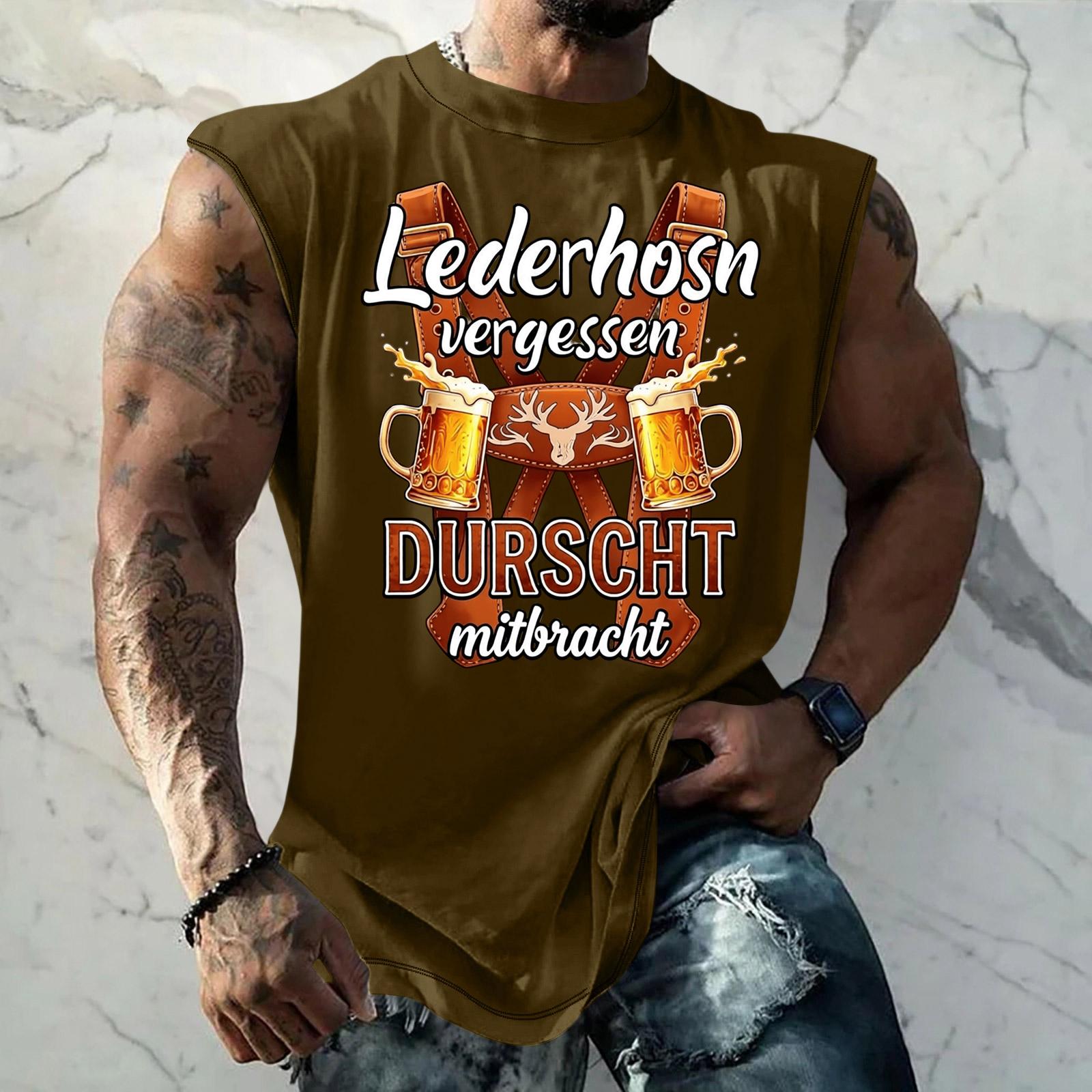 

Men Sleeveless Tank Top Loose Fit Casual Streetwear Sport Vest Summer Holiday Daily Wear Textured Print Beer Festival Style XXXXL