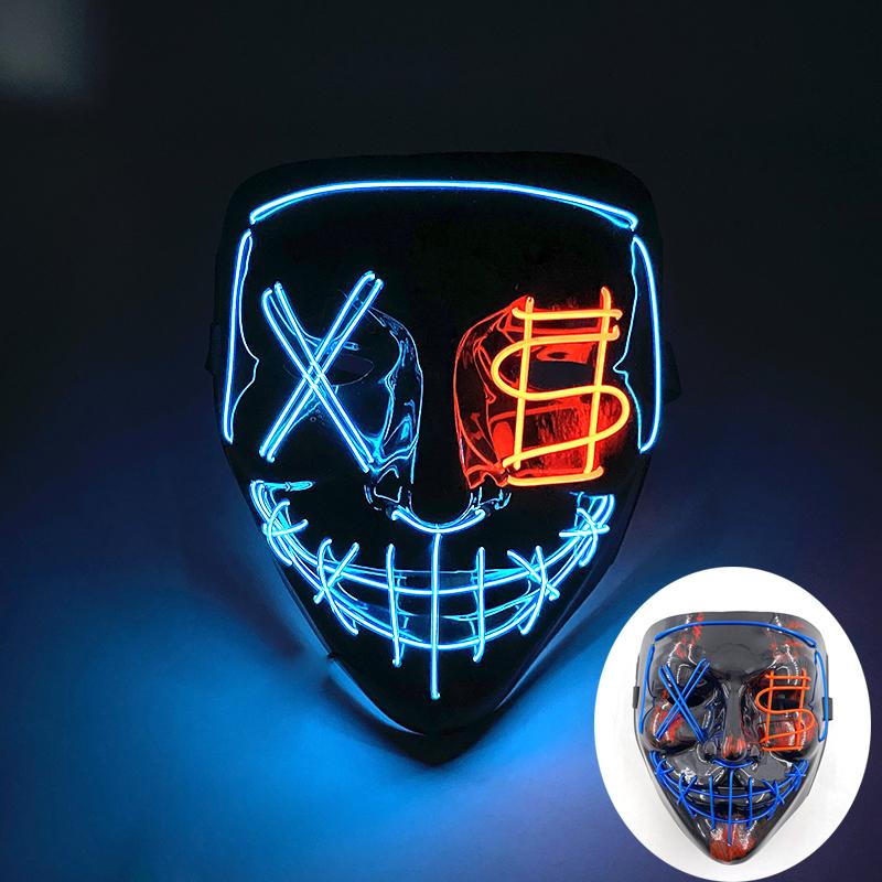 Wireless Scary Glowing Mask LED Luminous Purge Mask Halloween Carnival Light Up Cosplay Party Mask Festival Costume Supplies