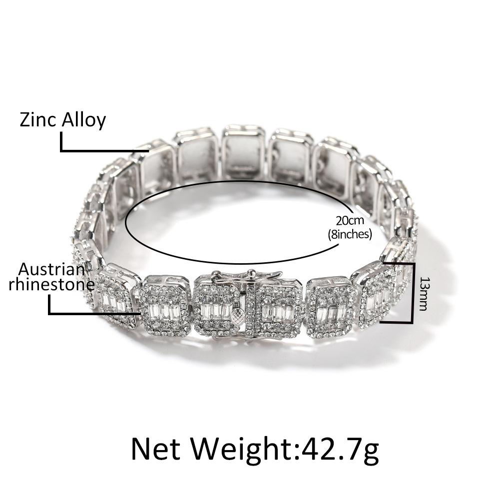 13MM Full Diamond Jiugongge Bracelet, Unisex Fashion Trendy Hip-hop Alloy Jewelry