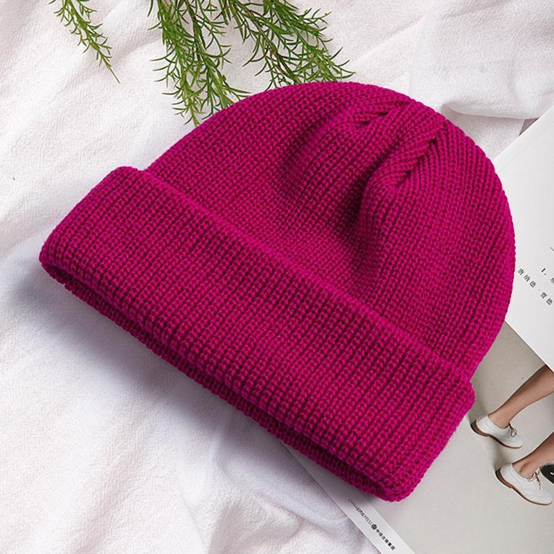 Autumn and winter versatile knitted melon fur hat solid color knitted hat warm damp wool hat