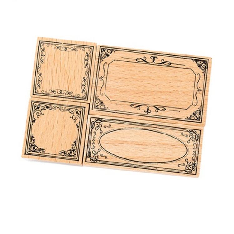 

DIY Baroques Frame Rubber Stamp Kits 3 4Pieces Wood Base Seals For Custom Invitations Envelopes Signature Craft Projects