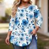 Women's Fashionable Casual Floral Print Plus Size Three-Quarter Sleeve Round Neck Top With Curved.