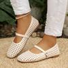 Women's Breathable Perforated Flat Shoes Adjustable Strap Lightweight Comfortable Casual Slip-On Footwear for Daily Wear