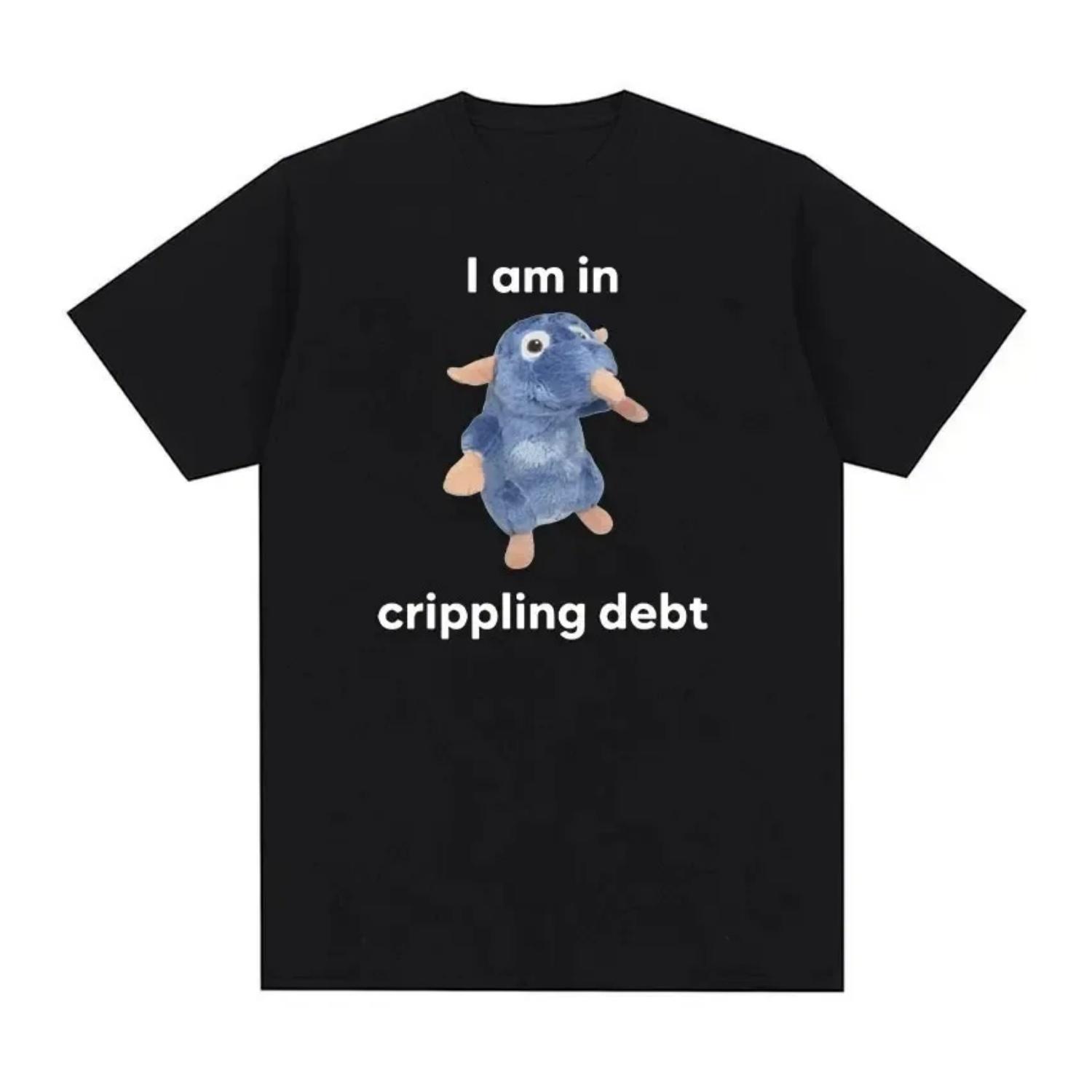 

I Am in Crippling Debt Rat Plush Funny Meme T-Shirts Men Women High Quality Casual Fashion Casual Round Neck Street Tops S чёрный