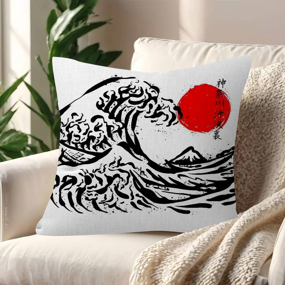 Vintage Hokusai Waves Cushion Cover Inches Farmhouse Decor Home Throw Pillow Covers For Couch Decorations