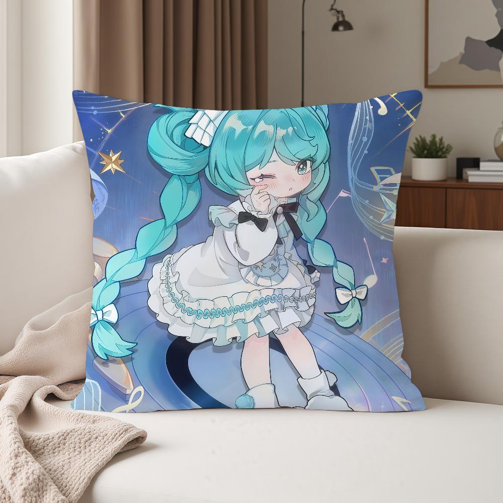 Cute Cartoon Hhatsune Virtual Singer Mmiku Pillow Case Suitable For Bedrooms Living Rooms Cars Home Decoration