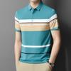 Papa Kurzarm Reine Baumwolle Kontrastfarbe Maschinenwaschbar Gestreift Lässig Herren T-Shirt Revers Locker Poloshirt