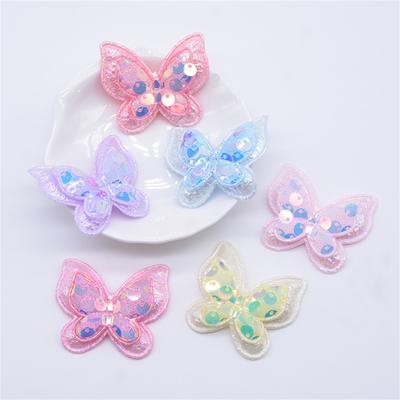 12Pcs 40*35mm Glitter Sequins Butterfly Padded Appliques For DIY Headwear Hair Clips Bow Decor Clothes Hat Shoes Sewing Patches