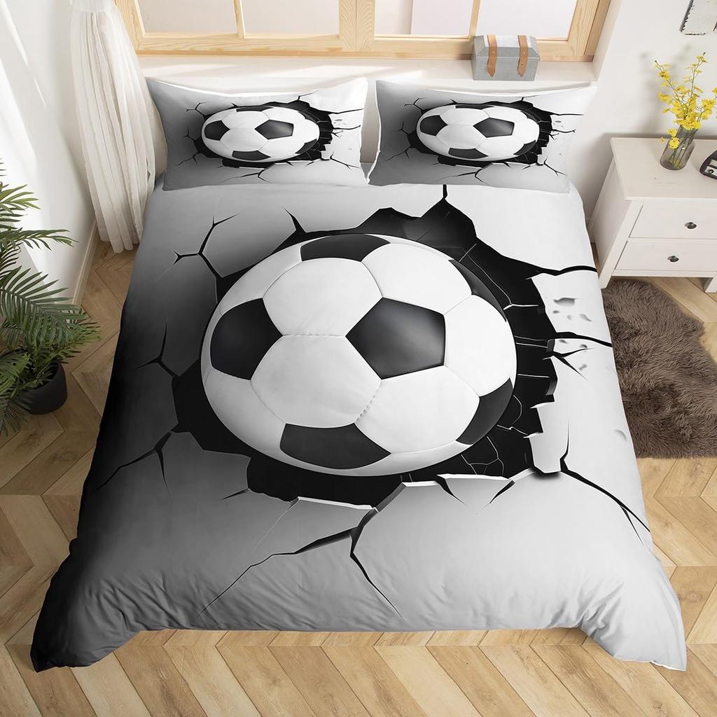 Reißverschluss mit Fußball-Bettbezug, Vollgröße, Fußball-Sport-Bettwäsche-Set, Jungen, Teenager, Ballspiel-Deckenbezug, Blauer Bettdeckenbezug, 3 Teile