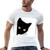 Peeking Cat T-Shirt Simple Solid Color Crew Neck Tee