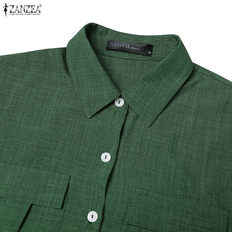 ZANZEA Lässiges Kleid mit Umlegekragen und langen Ärmeln für Damen