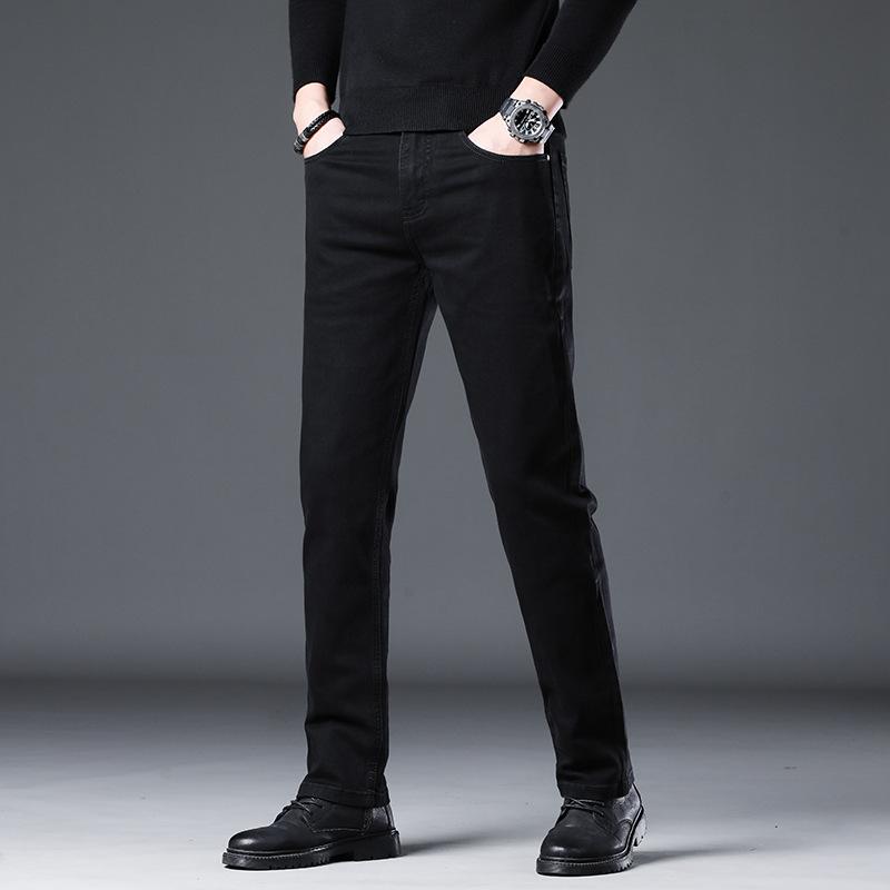 Straight-leg Jeans Autumn High-end Casual Versatile Trendy Brand Stretch Slim Straight-leg Jeans Men's Solid Color