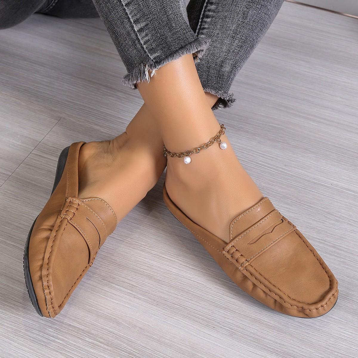 

Сумка великого розміру напівтапочки жіночі 2024 р. Нові повсякденні туфлі на низькому каблуці з плоскою підошвою Взуття Muller з однією педаллю Doudou 43 коричневий