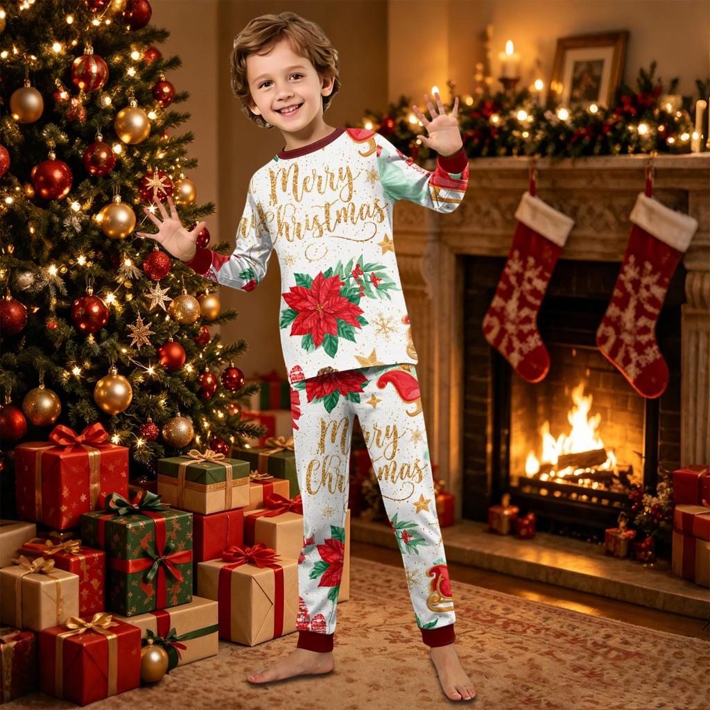 Christmas Print Long Sleeve and Pants Family Matching Loungewear Set for Adults and Kids