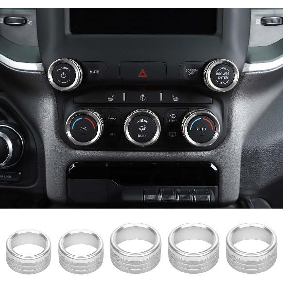 RT-TCZ Center Control AC Radio Switch Knob Cover Volume Tune Switch Knob Button Cover Trim Ring Aluminium Alloy Interior Accessories for Dodge RAM